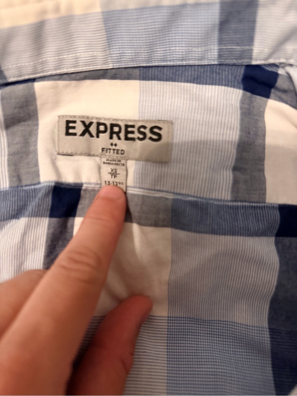 Express Men's White and Blue Plaid Button-Down Shirt